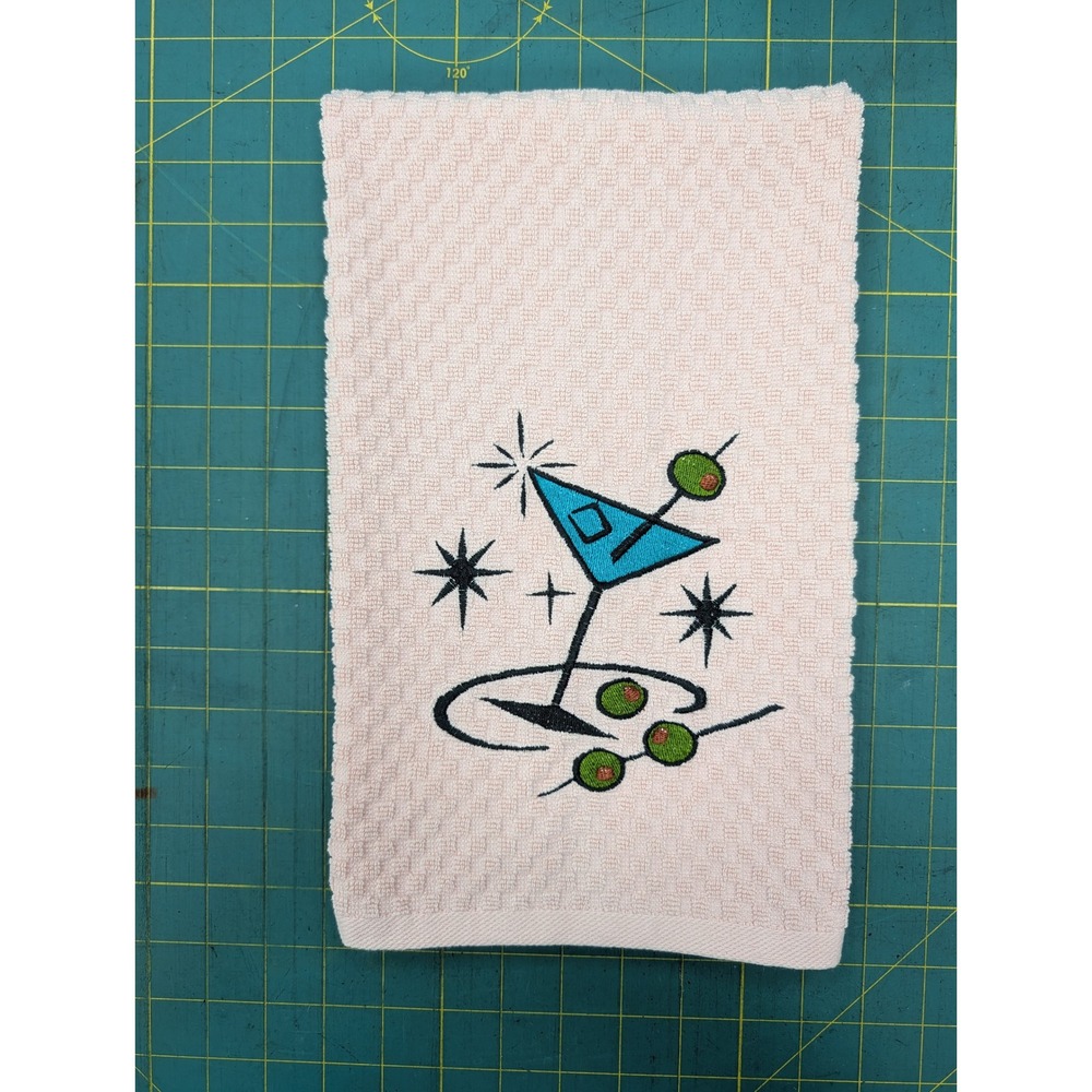 Martini Time Retro Mid Century Modern Kitchen Bath Bar Hand Towel